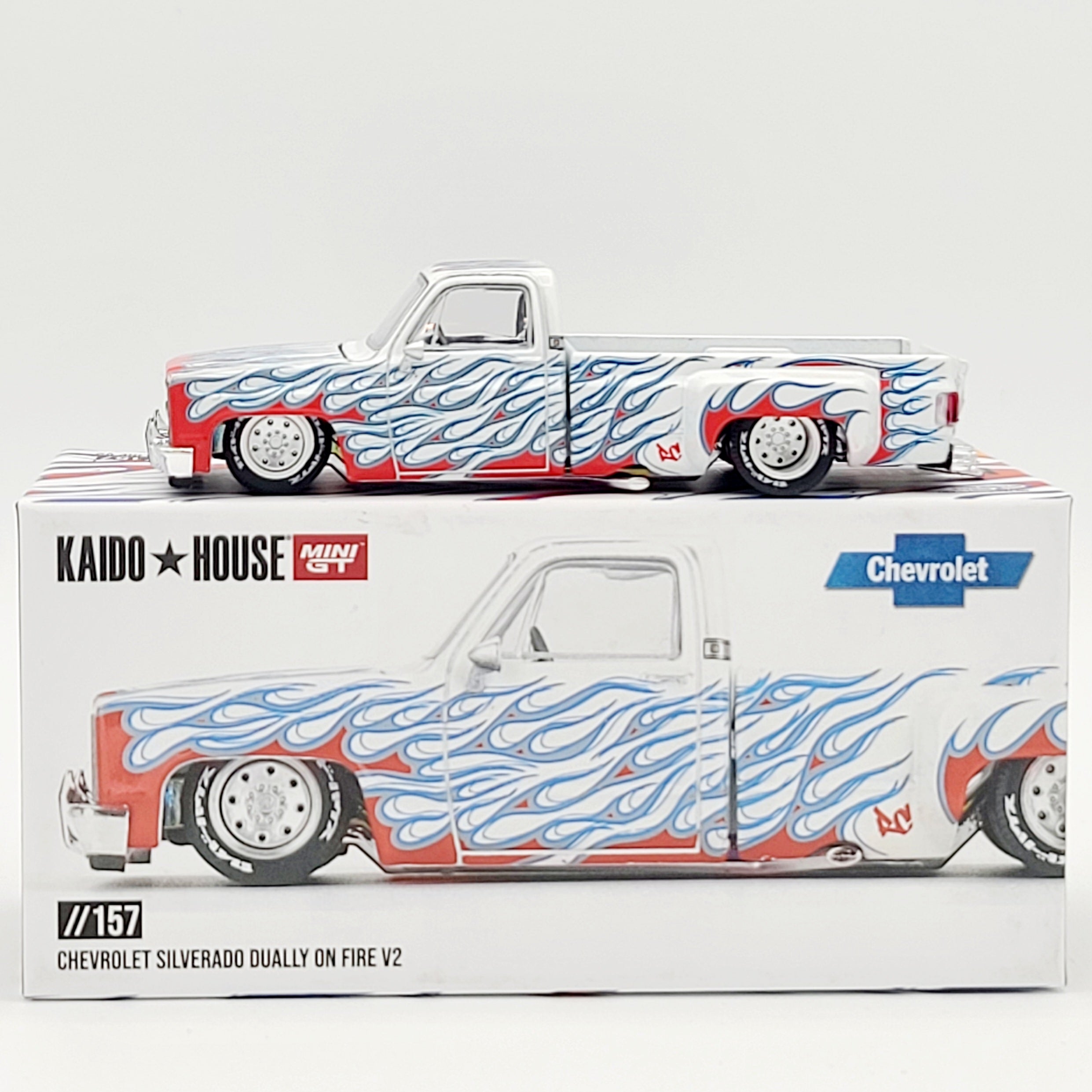 Kaido House x Mini GT Chevrolet Silverado Dually On Fire V2 - 1:64 scale (2025 Limited Edition)